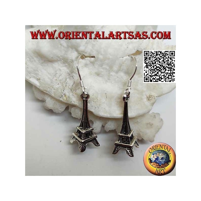 Silver drop earrings in the shape of the Eiffel tower (tour Eiffel de Paris)