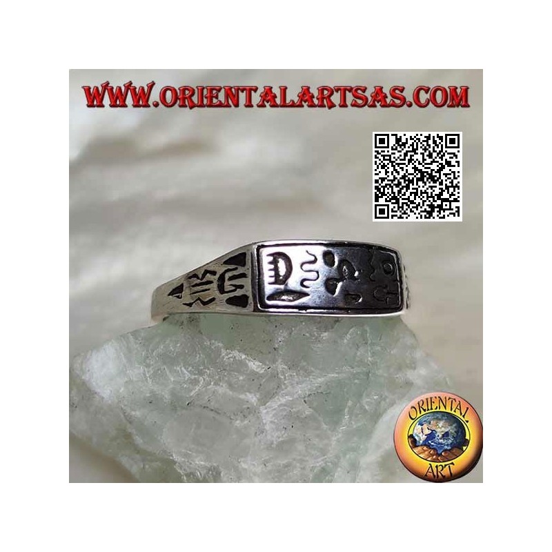 Silberring mit gravierten Hieroglyphen / mystischen Symbolen