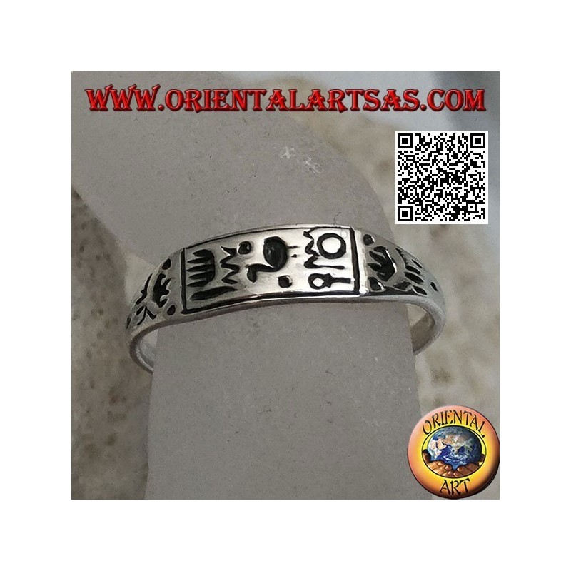Silver ring with engraved hieroglyphs / mystical symbols