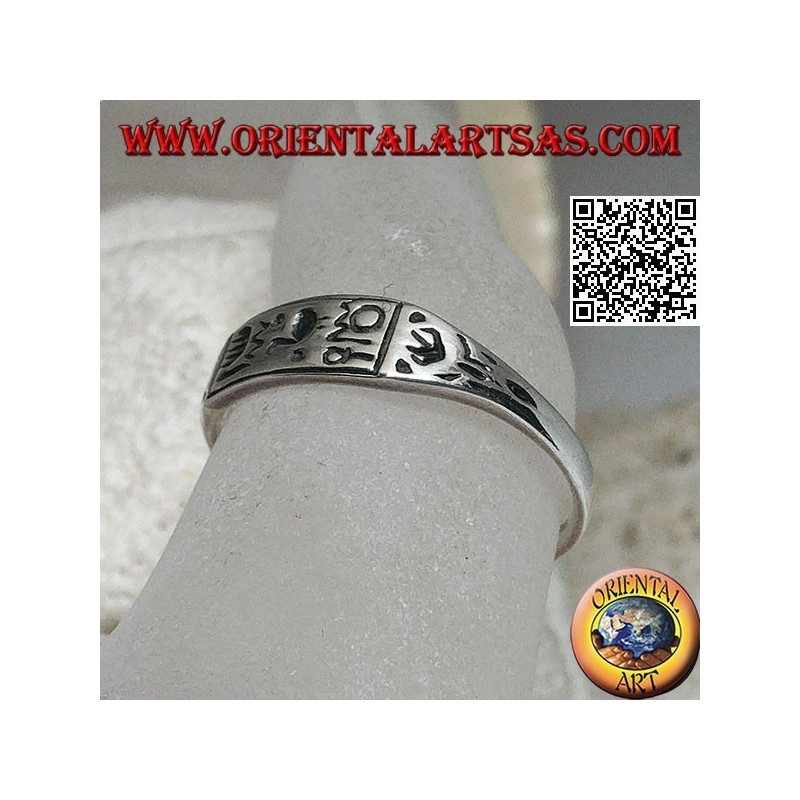 Silver ring with engraved hieroglyphs / mystical symbols