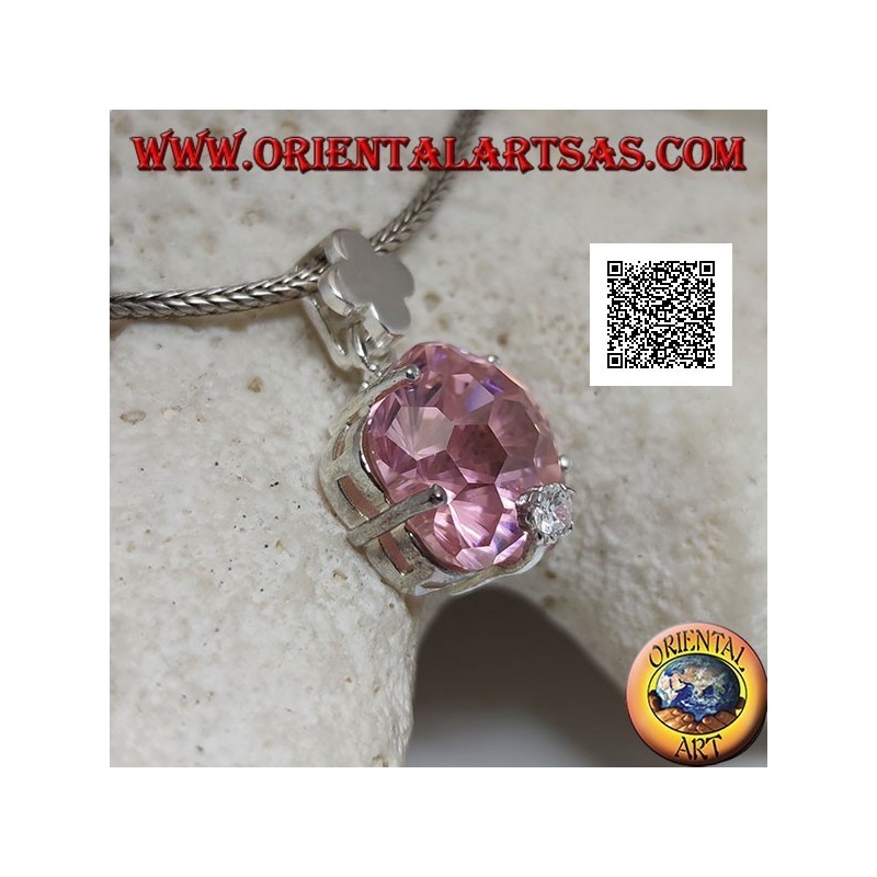 Colgante en plata rodiada con circonita rosa en forma de estrella redonda y circonita blanca pequeña