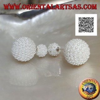 Silver earrings with spherical lobe studded with white beads (Dior style)