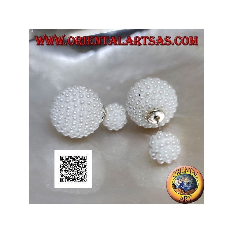 Pendientes de plata con lóbulo esférico tachonado de cuentas blancas (estilo Dior)