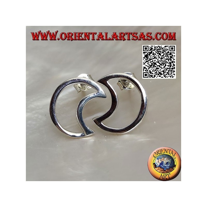 Silver lobe earrings in the shape of a perforated crescent