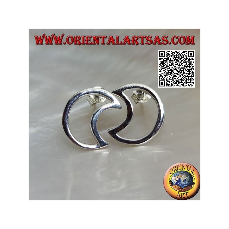 Silver lobe earrings in the shape of a perforated crescent