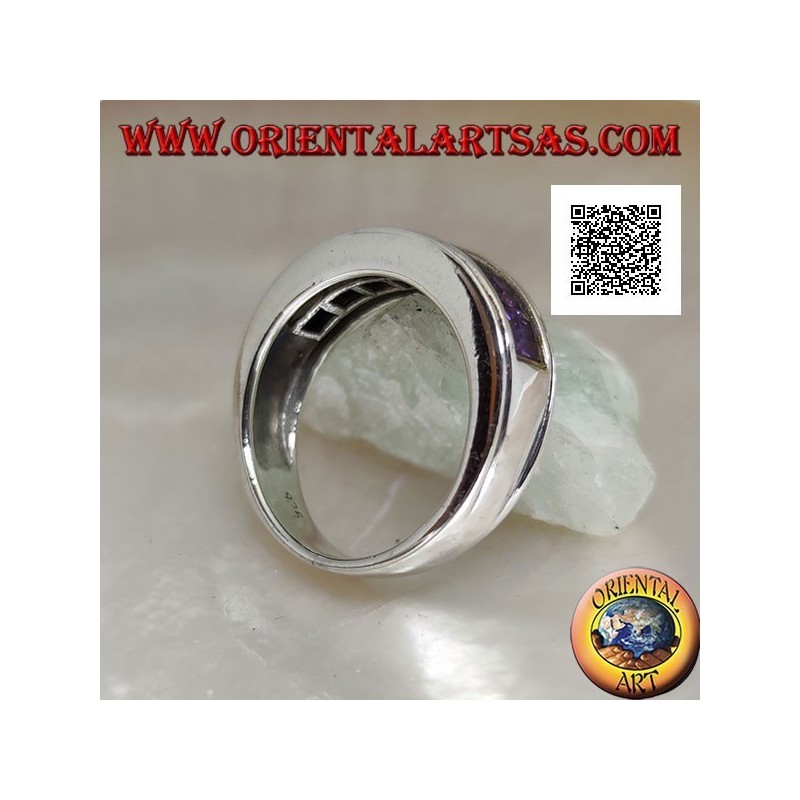 Silberring mit rhodiniertem Band mit einer Reihe amethystfarbener quadratischer Zirkone