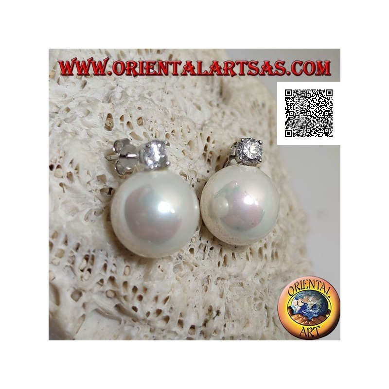 Orecchini in argento da lobo con perla  bianca e zircone bianco incastonato