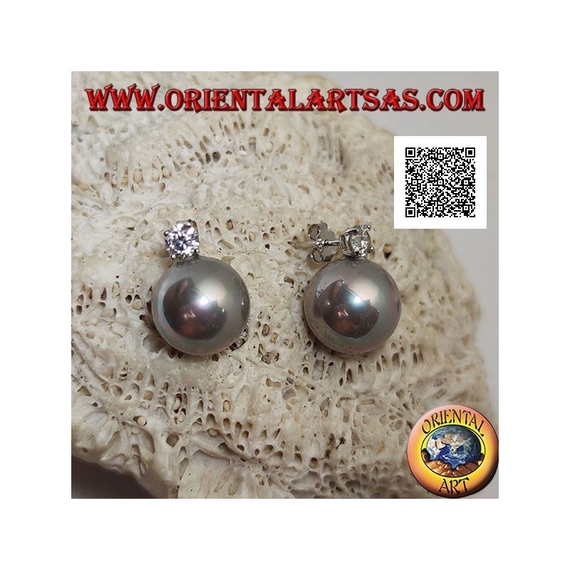 Orecchini in argento da lobo con perla grigia e zircone bianco incastonato