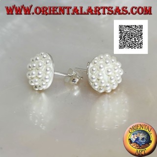 Silver earrings from lobe to hemisphere studded with white beads