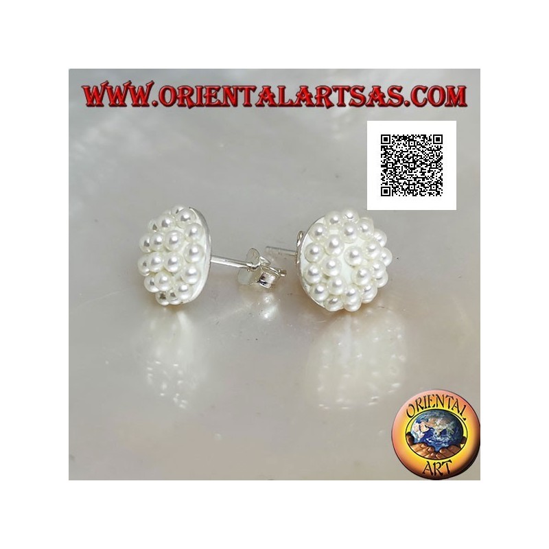 Boucles d'oreilles en argent du lobe à l'hémisphère parsemées de perles blanches