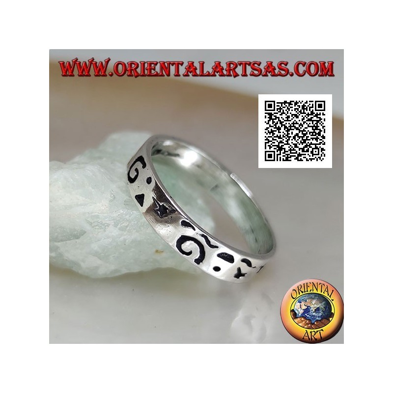 Bague en argent avec gravures mixtes