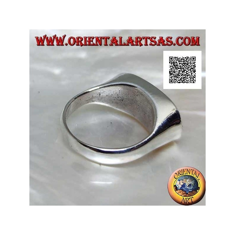 Anillo de plata con ónix ovalado alargado perforado al ras con el borde en un marco liso