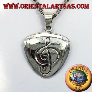 Plectrum pendant in silver with treble clef