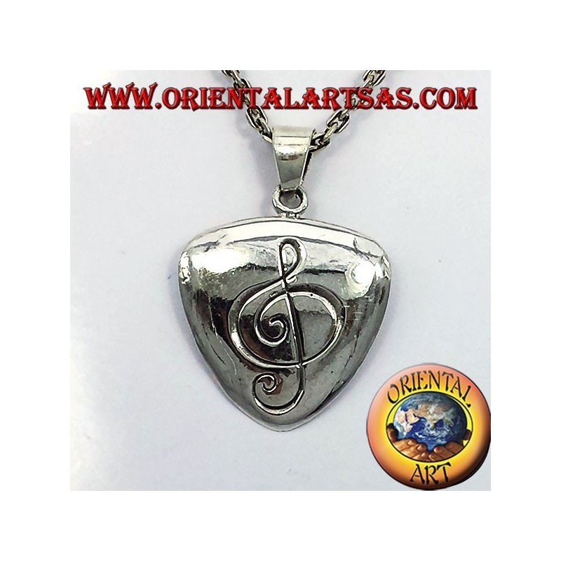 Pendentif médiator en argent avec clé de sol