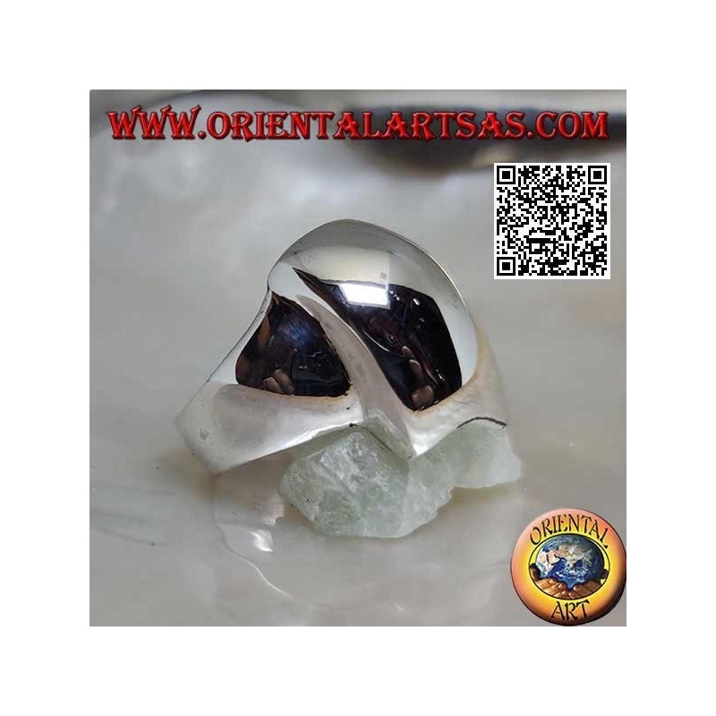 Smooth silver ring with a rounded rectangle convex trapezoid