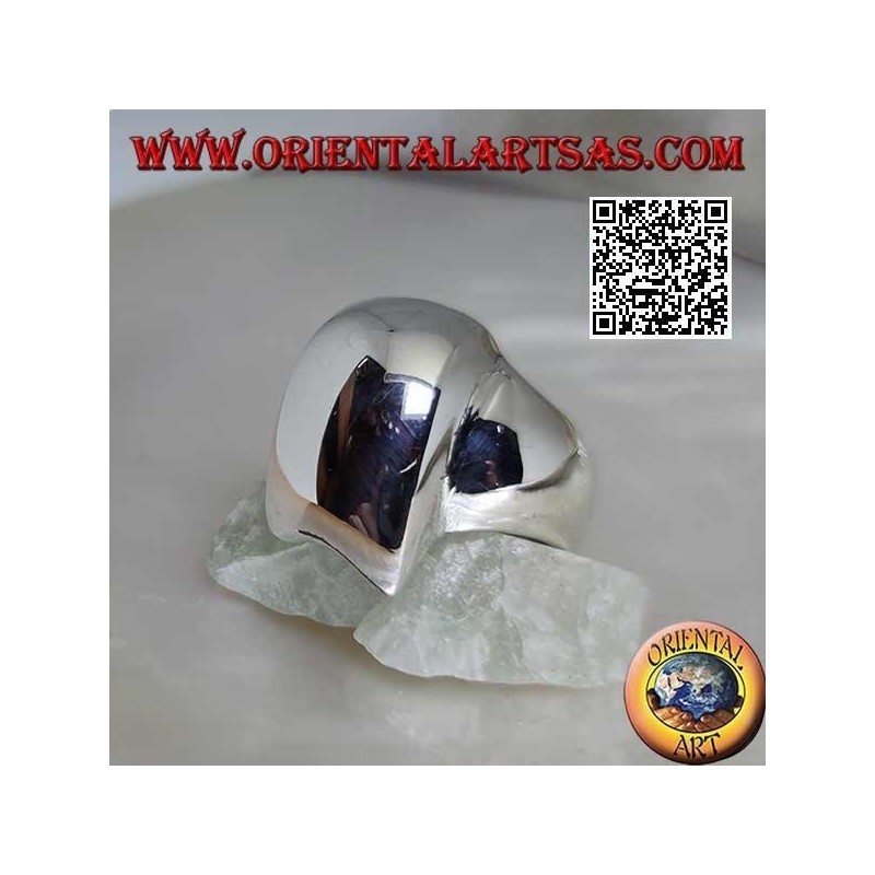 Bague en argent lisse dans un trapèze convexe biseauté rectangle