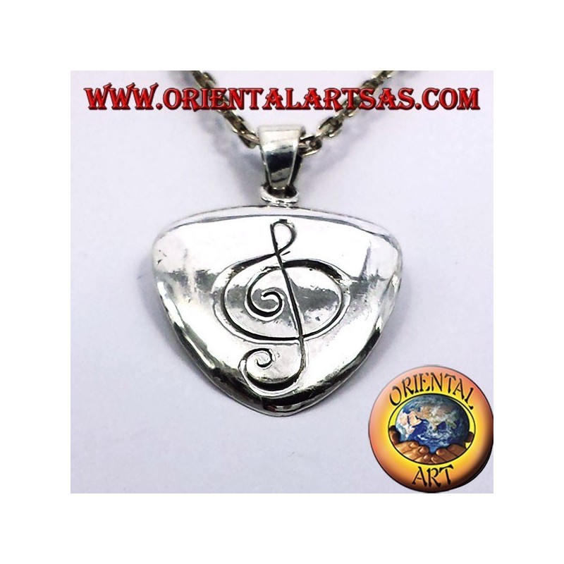 Pendentif médiator en argent avec clé de sol