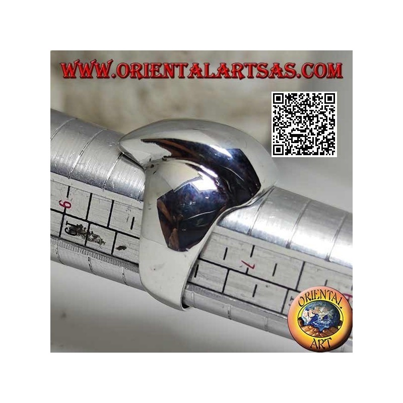 Smooth silver ring with a rounded rectangle convex trapezoid