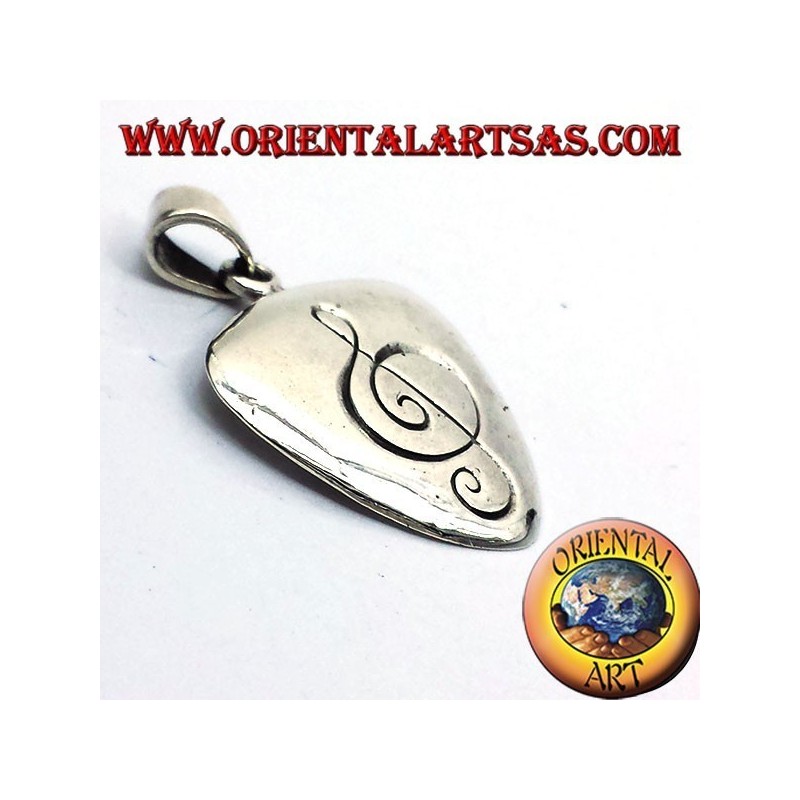 Pendentif médiator en argent avec clé de sol