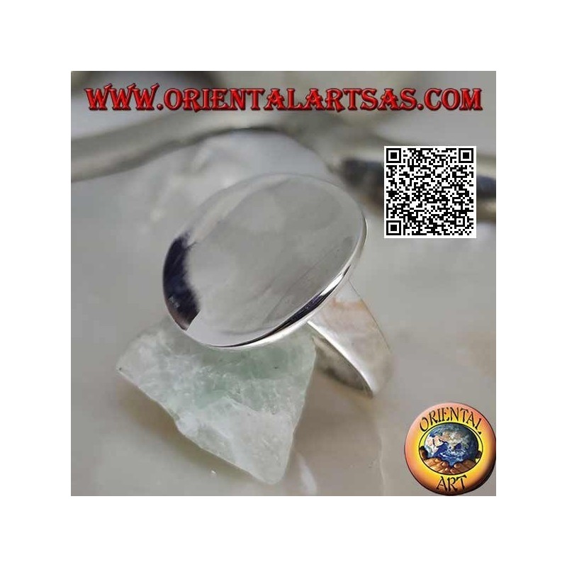 Bague en argent lisse avec plaque ronde concave lisse