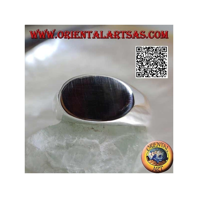 Glatter Silberring mit flachem Queroval
