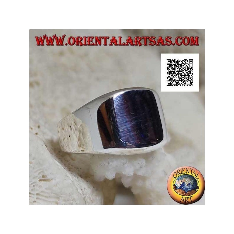 Anello in argento liscio con quadrato smussato arrotondato liscio (grande - 12 mm)