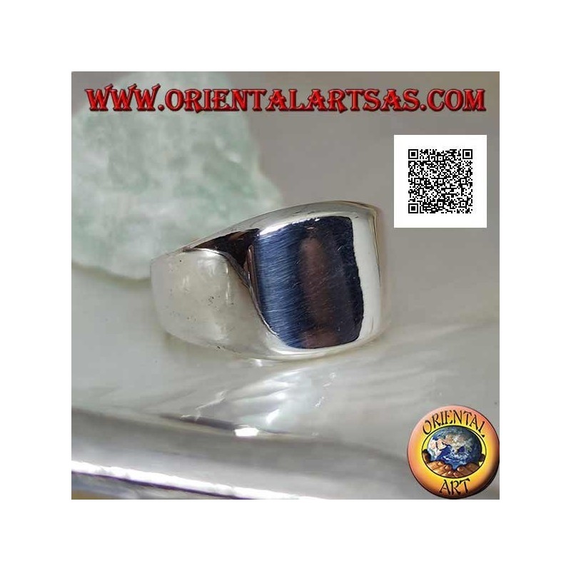 Anillo plateado liso con cuadrado biselado redondeado liso (grande - 12 mm)
