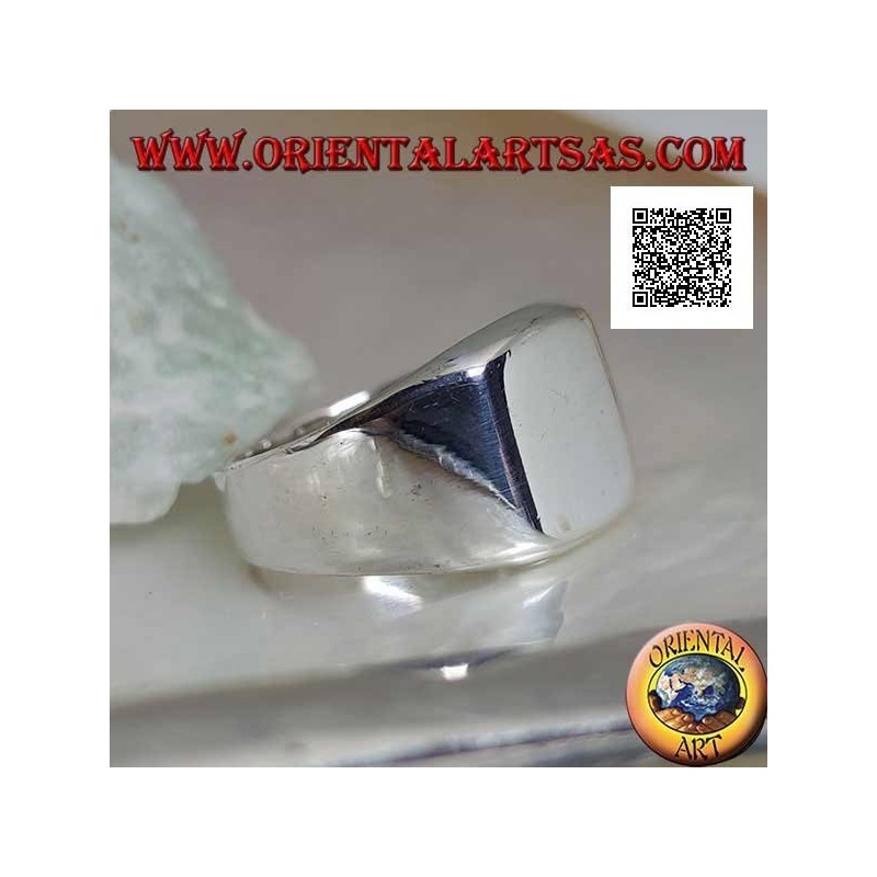 Bague en argent lisse avec carré biseauté arrondi lisse (grand - 12 mm)