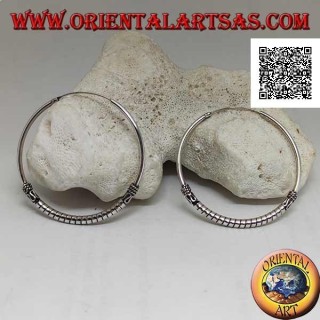 Silver earrings, circle worked with thick discs between serpentine and intertwining, 45 mm