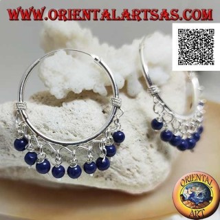 Créoles en argent avec entrelacement et pendentif boules lapis lazuli 30 mm