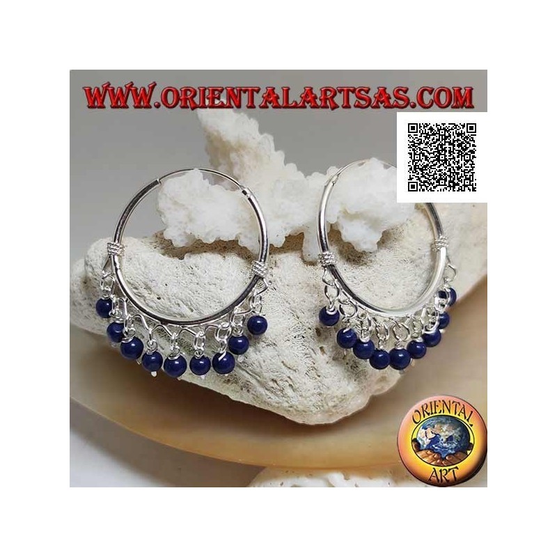 Pendientes de aro de plata con entrelazado y bolas colgantes de lapislázuli de 30 mm