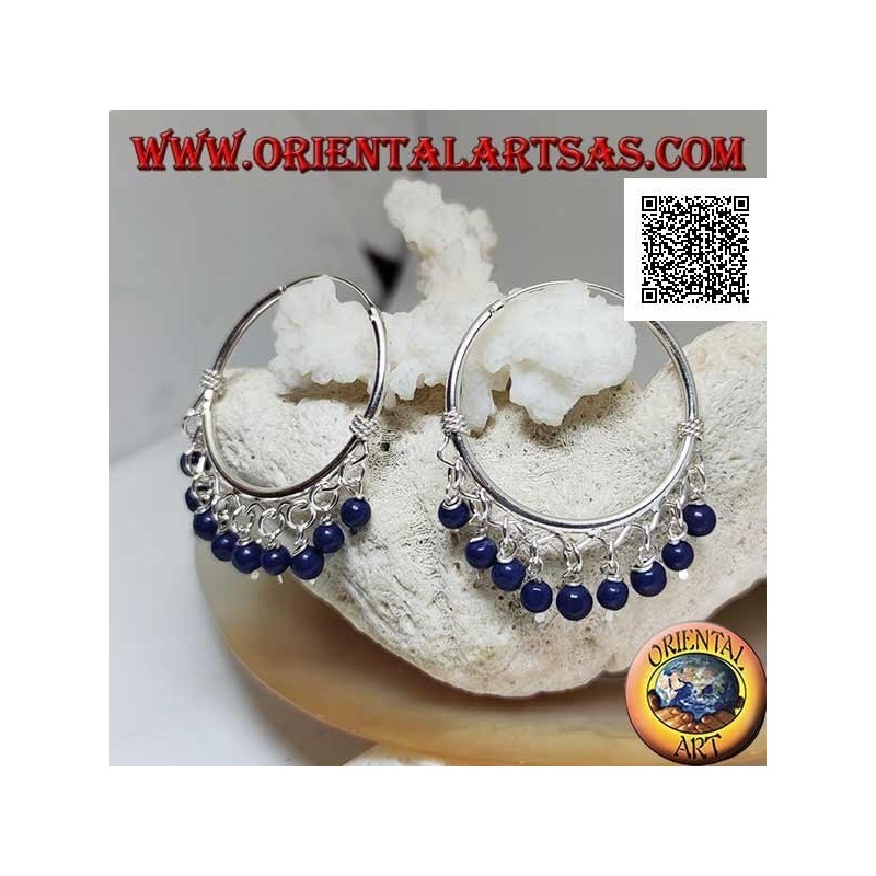 Silberne Creolen mit Interlacing und 30 mm Lapislazuli-Pendelkugeln