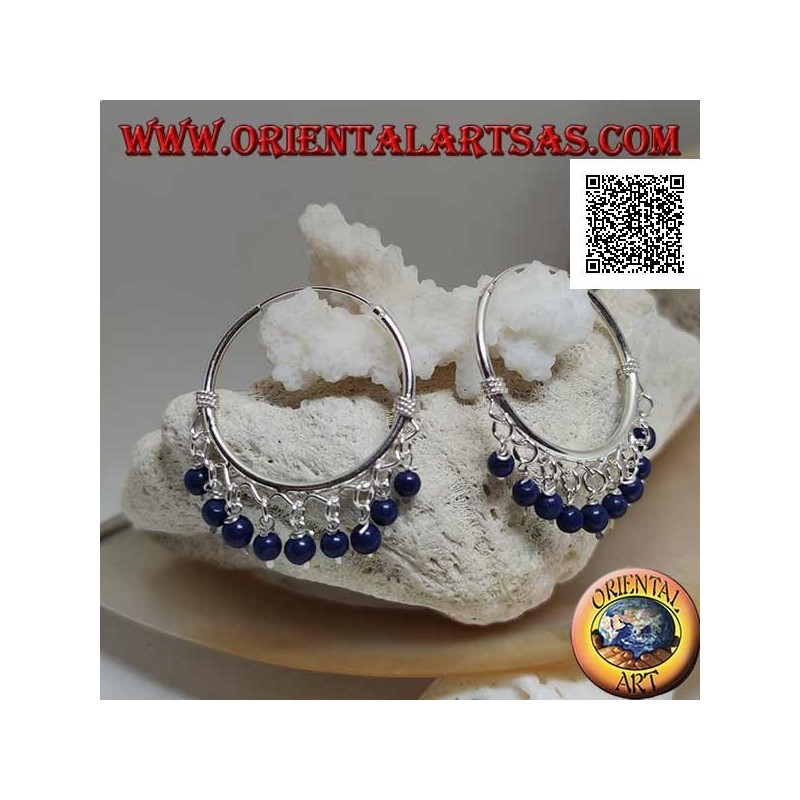 Créoles en argent avec entrelacement et pendentif boules lapis lazuli 30 mm