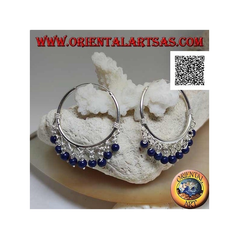 Silberne Creolen mit Interlacing und 30 mm Lapislazuli-Pendelkugeln