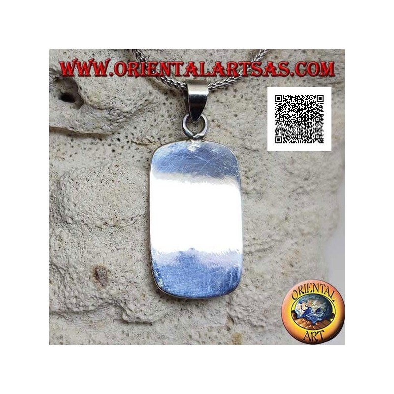Silver pendant with round rectangular mother-of-pearl set flush with the edge on a smooth frame
