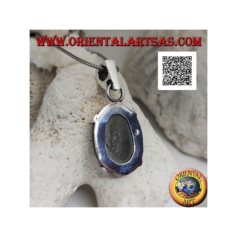 Silver pendant with large oval cabochon tiger eye set in a simple setting