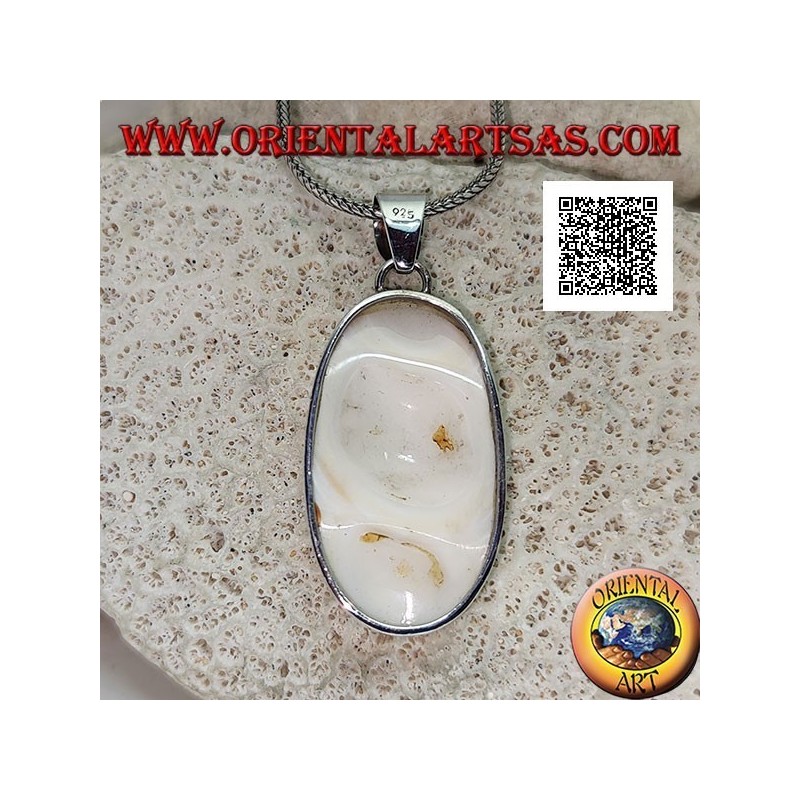 Ciondolo in argento con parte di gasteropode marino fossile (guscio/conchiglia) a filo su montatura liscia