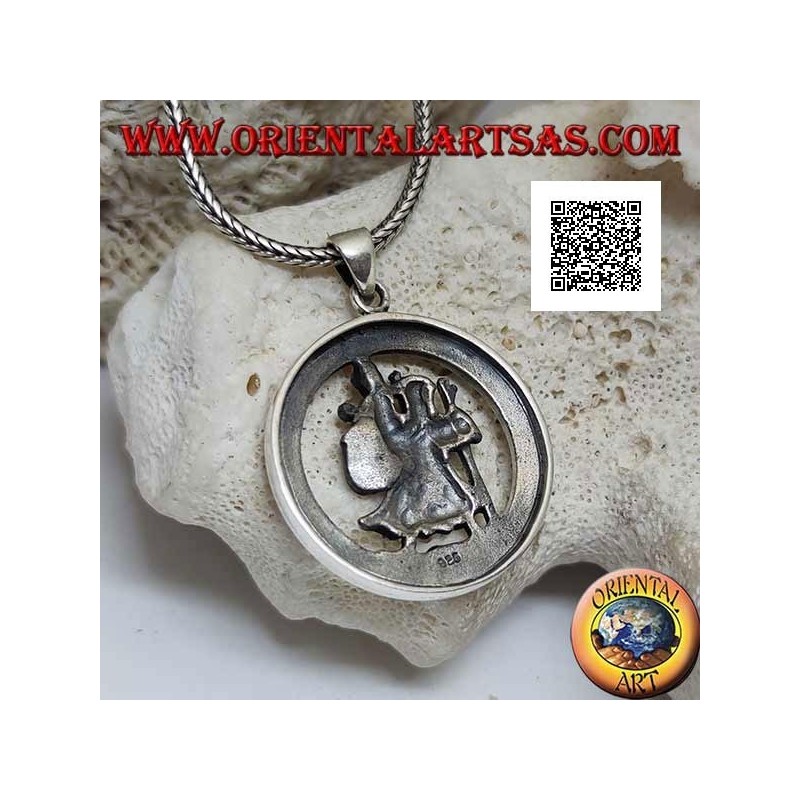 Silver pendant, Saint Christopher in the circle with sacred inscription in Latin in relief