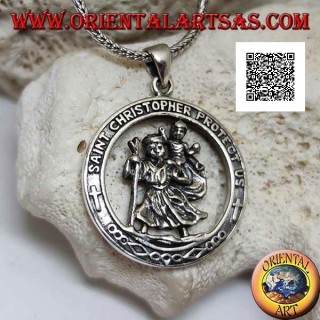 Pendentif en argent, Saint Christophe dans le cercle avec inscription sacrée en latin en relief