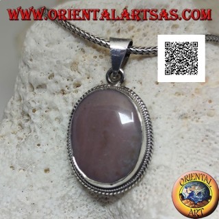 Ciondolo in argento con rodonite (Tanzania) ovale contornata da intreccio
