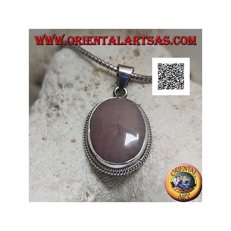 Colgante de plata con rodonita (Tanzania) ovalado rodeado de tejido