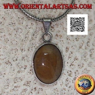 Ciondolo in argento con diaspro tigre ovale a cabochon con cornice liscia
