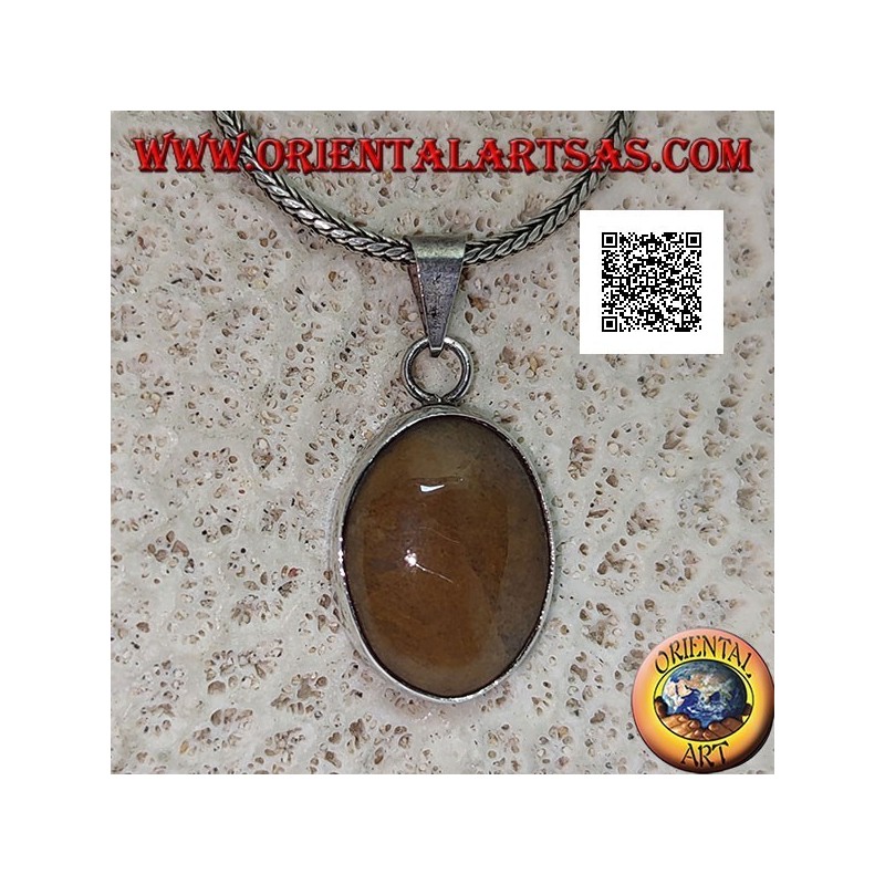 Silberanhänger mit ovalem Cabochon Tiger Jaspis mit glattem Rahmen