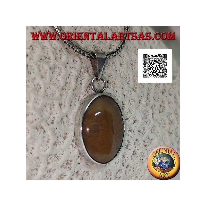 Silver pendant with oval cabochon tiger jasper with smooth frame