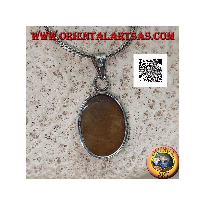 Ciondolo in argento con diaspro tigre ovale a cabochon con cornice liscia