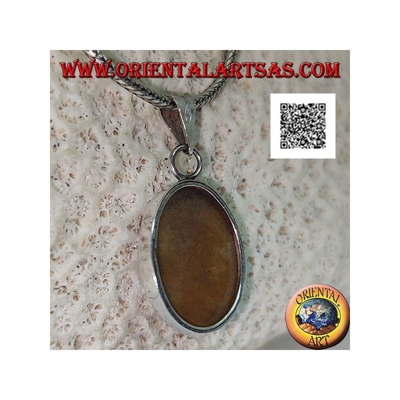 Ciondolo in argento con diaspro tigre ovale a cabochon con cornice liscia