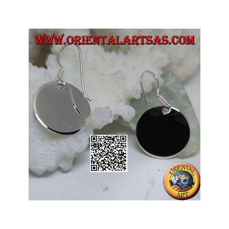Orecchini in argento pendenti con piastrina tonda liscia e piatta