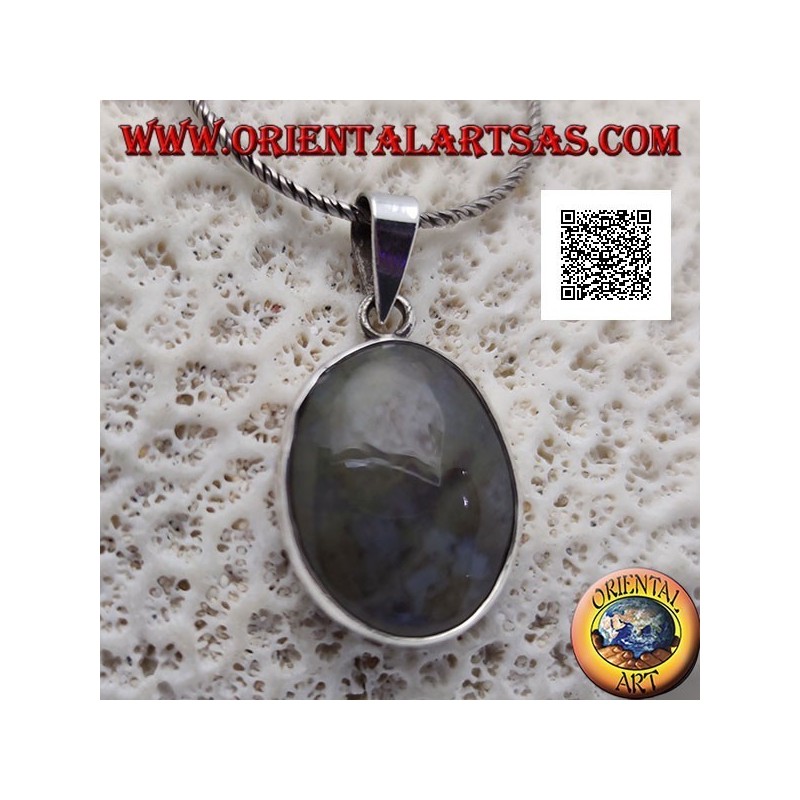 Ciondolo in argento con agata muschiata ovale cabochon con cornice liscia