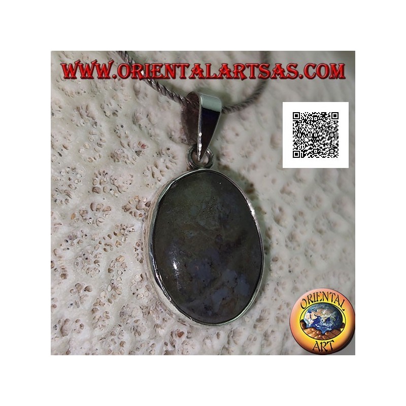Ciondolo in argento con agata muschiata ovale cabochon con cornice liscia