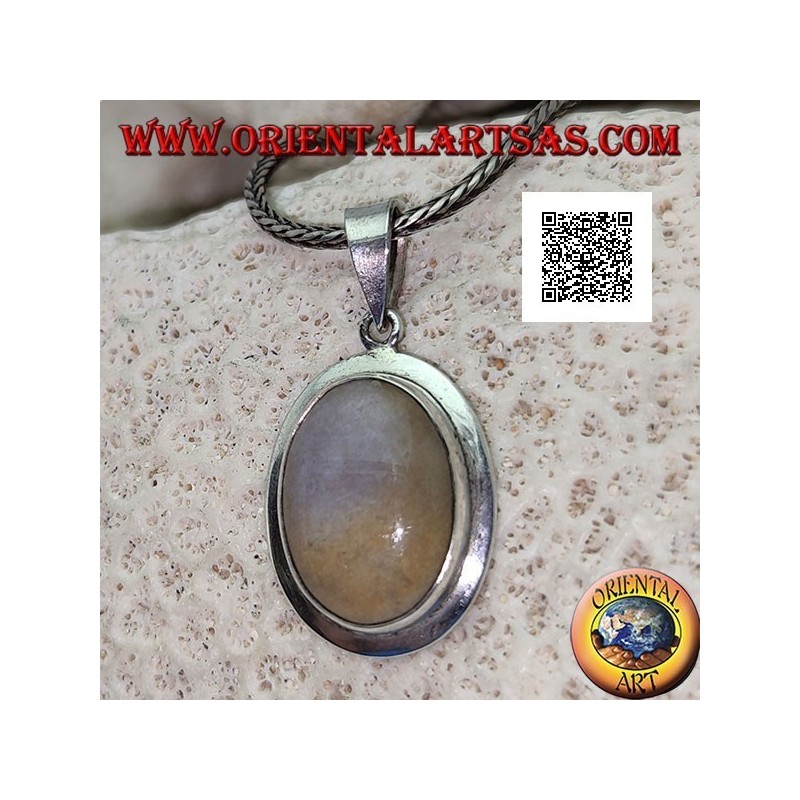 Colgante de plata con ágata almizclera ovalada cabujón con borde sobresaliente liso